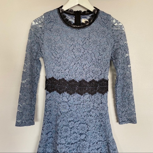 Metisu Blue Hollow Cutout Lace Swing Midi Dress Blue Sz Small - Picture 2 of 12